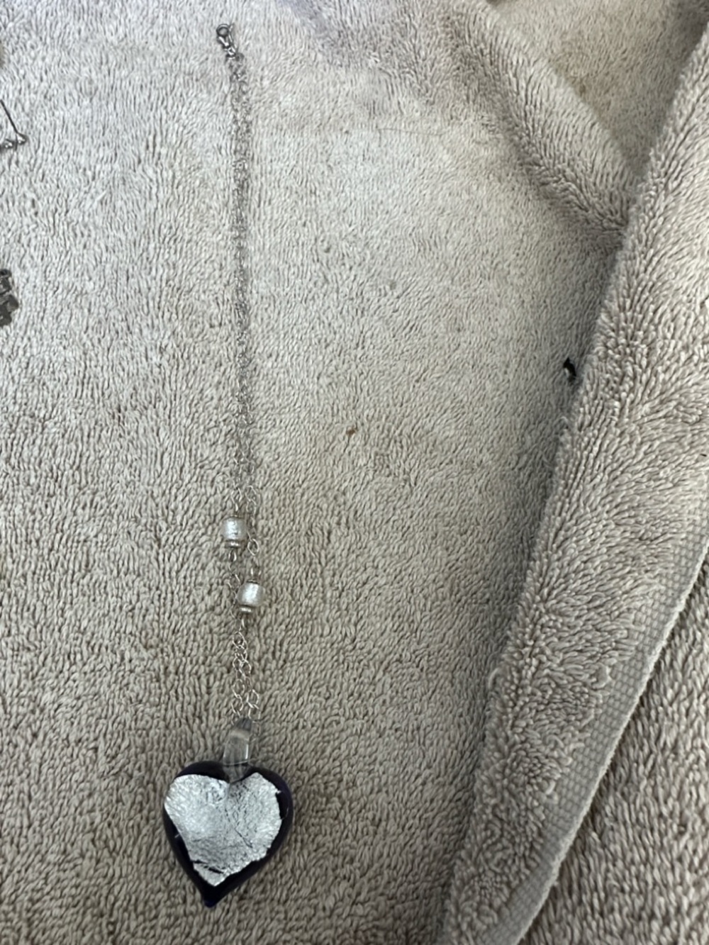 SOLD Milros Blue Murano Glass Foil Heart Pendant Necklace 14K White Gold Chain - Picture 7 of 13
